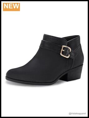 Women's Chunky Low Heel Pointed Toe Ankle Boots with Zipper and Buckle